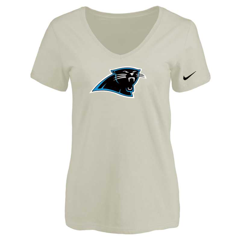 Women's Carolina Panthers Cream Logo V neck T-Shirt FengYun