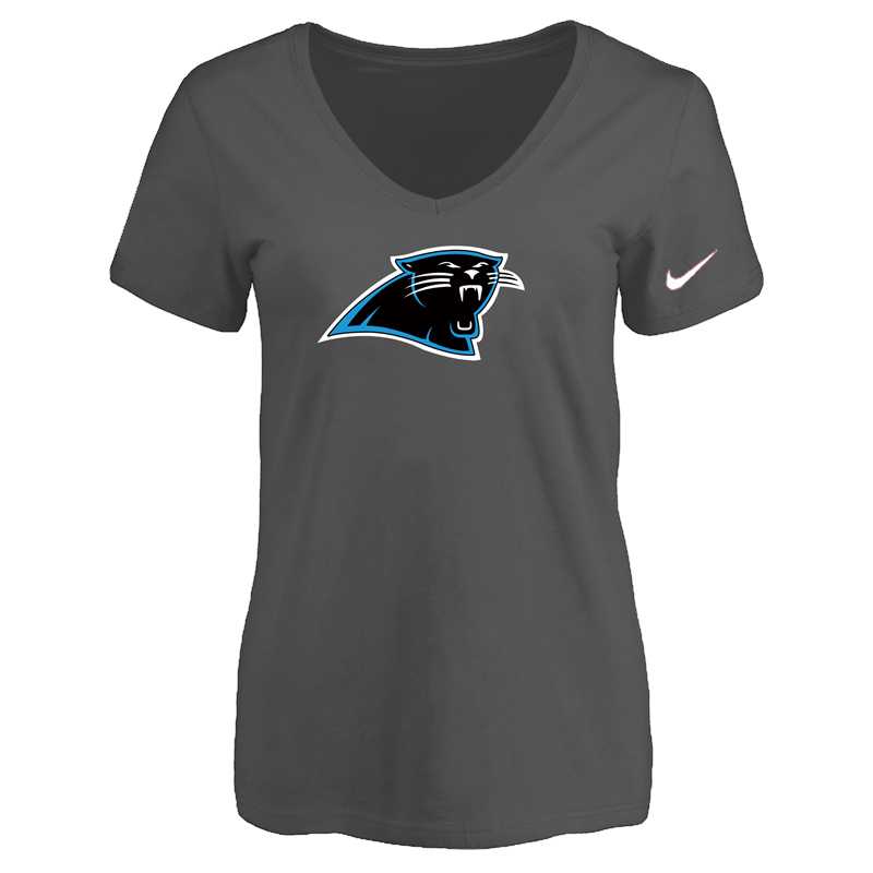 Women's Carolina Panthers D.Gray Logo V neck T-Shirt FengYun