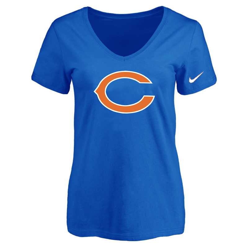 Women's Chicago Bears Blue Logo V neck T-Shirt FengYun