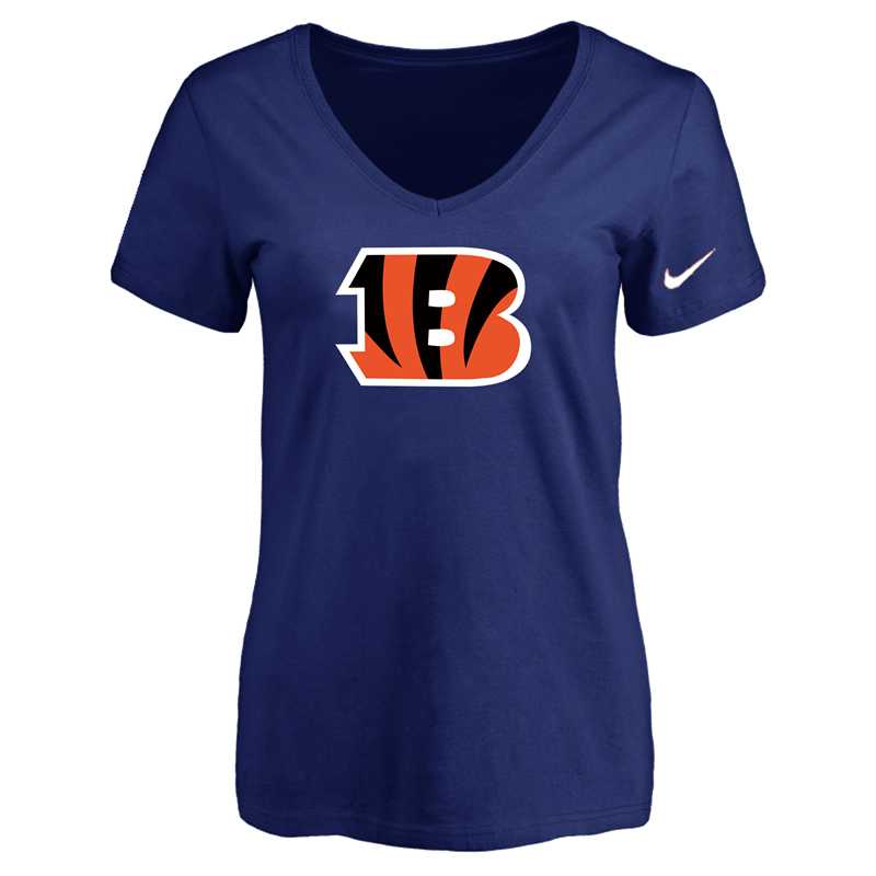Women's Cincinnati Bengals D.Blue Logo V neck T-Shirt FengYun