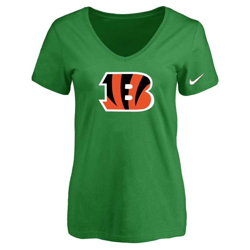 Women's Cincinnati Bengals D.Green Logo V neck T-Shirt FengYun