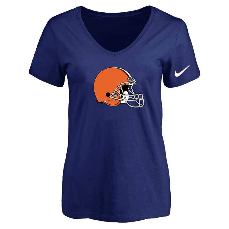 Women's Cleveland Browns D.Blue Logo V neck T-Shirt FengYun