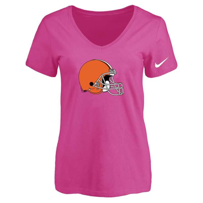 Women's Cleveland Browns Peach Logo V neck T-Shirt FengYun