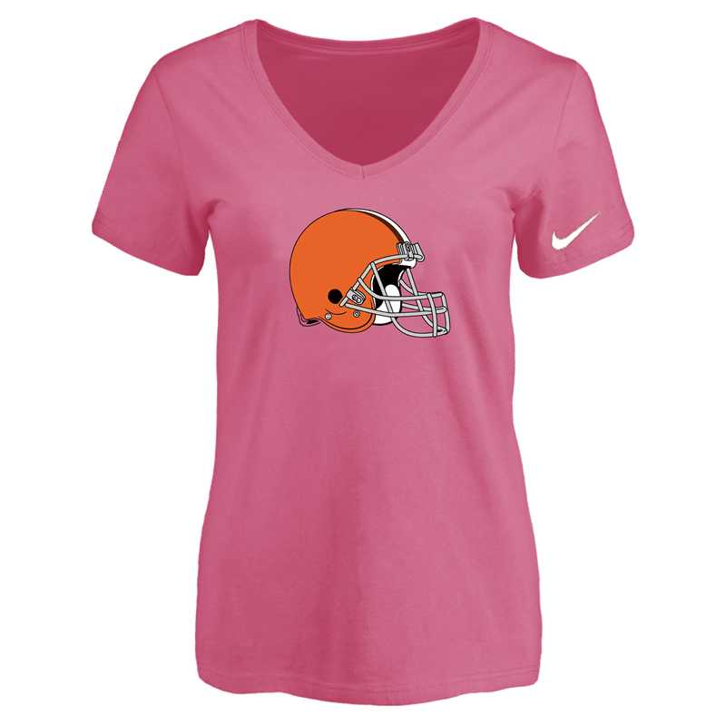 Women's Cleveland Browns Pink Logo V neck T-Shirt FengYun