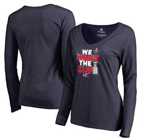 Women's Columbus Blue Jackets Fanatics Branded 2017 NHL Stanley Cup Playoff Participant Blue Line V Neck Long Sleeve T Shirt Navy FengYun