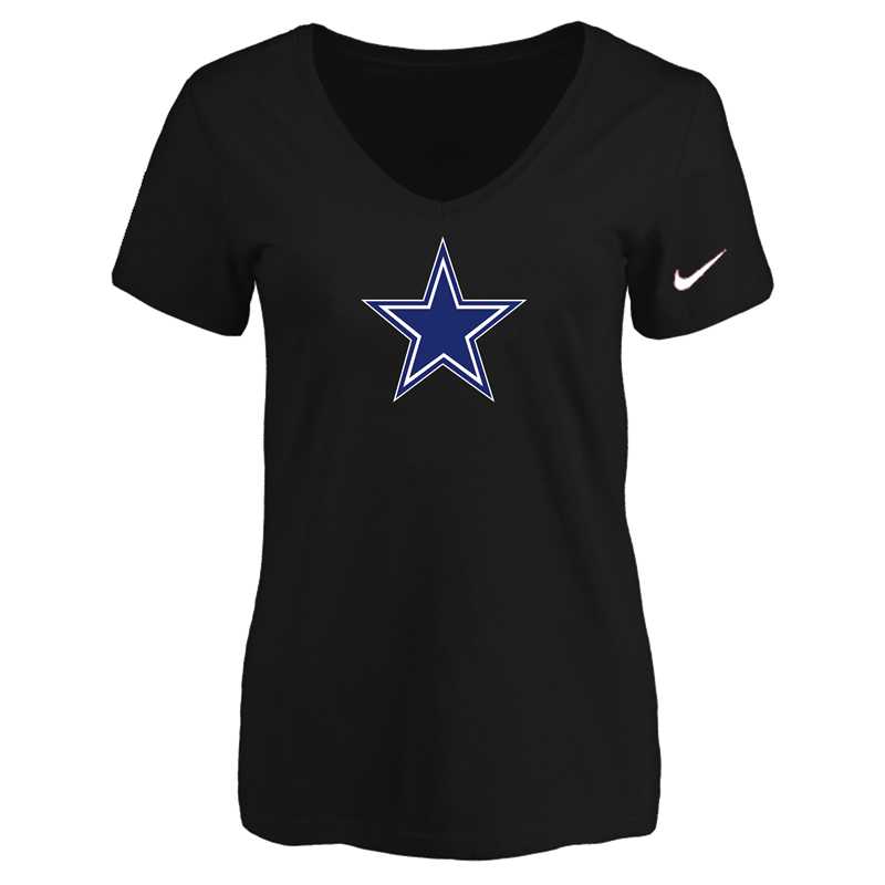 Women's Dallas Cowboys Black Logo V neck T-Shirt FengYun