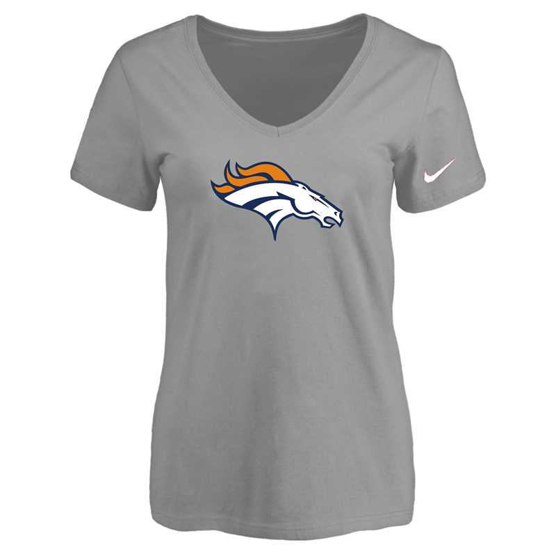 Women's Denver Broncos L.Gray Logo V neck T-Shirt FengYun
