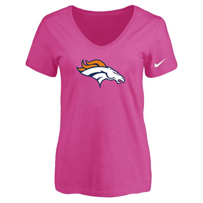 Women's Denver Broncos Peach Logo V neck T-Shirt FengYun