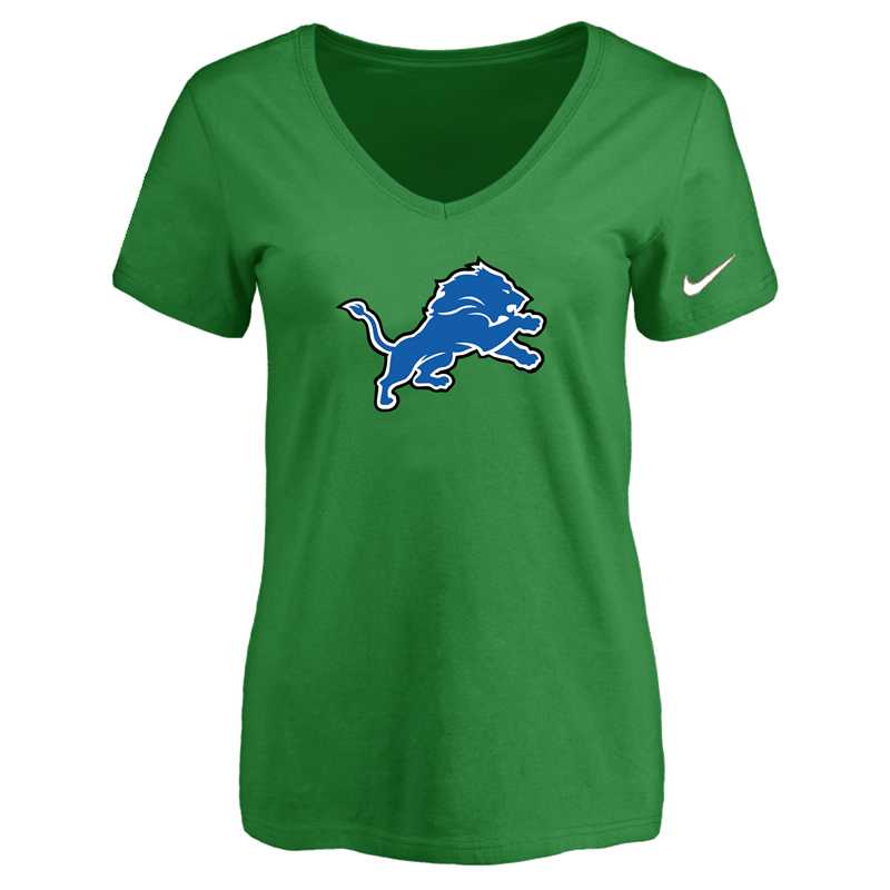 Women's Detroit Lions D.Green Logo V neck T-Shirt FengYun