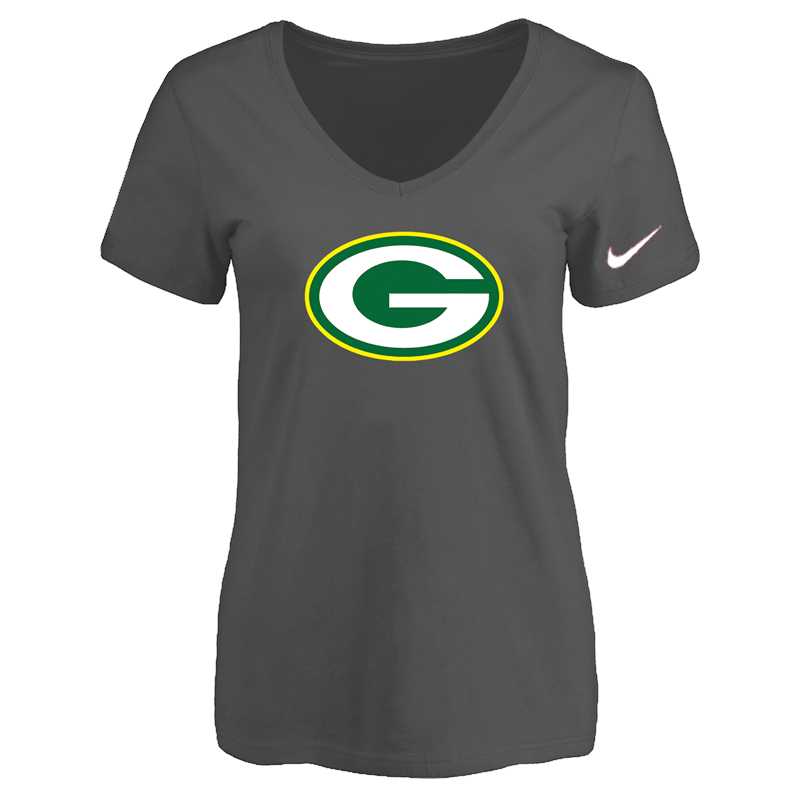 Women's Green Bay Packers D.Gray Logo V neck T-Shirt FengYun