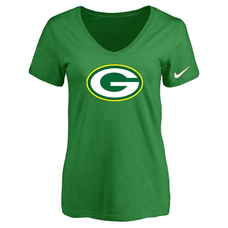Women's Green Bay Packers D.Green Logo V neck T-Shirt FengYun
