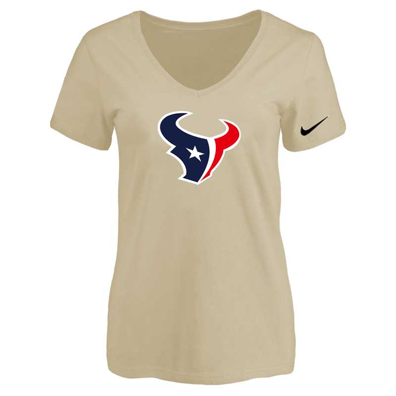 Women's Houston Texans Beige Logo V neck T-Shirt FengYun