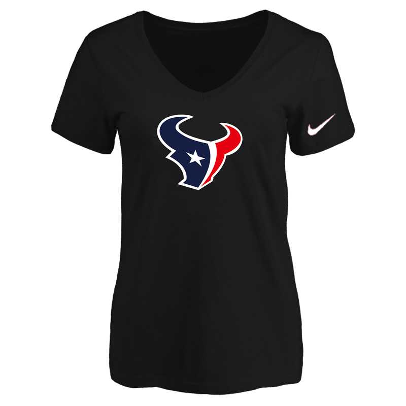 Women's Houston Texans Black Logo V neck T-Shirt FengYun