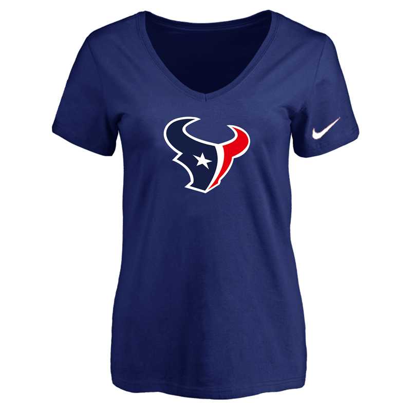 Women's Houston Texans D.Blue Logo V neck T-Shirt FengYun