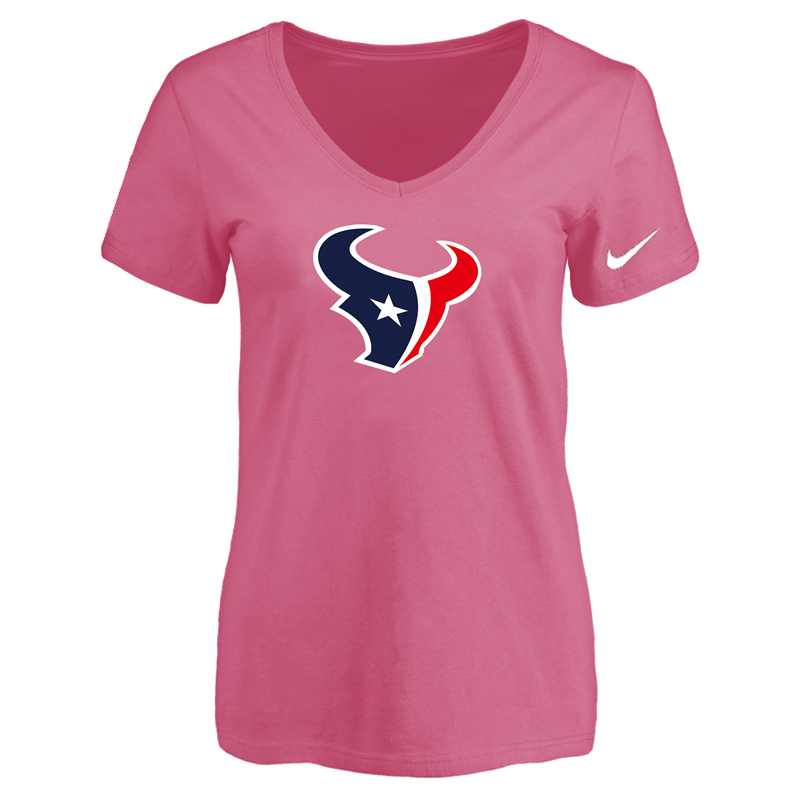 Women's Houston Texans Pink Logo V neck T-Shirt FengYun