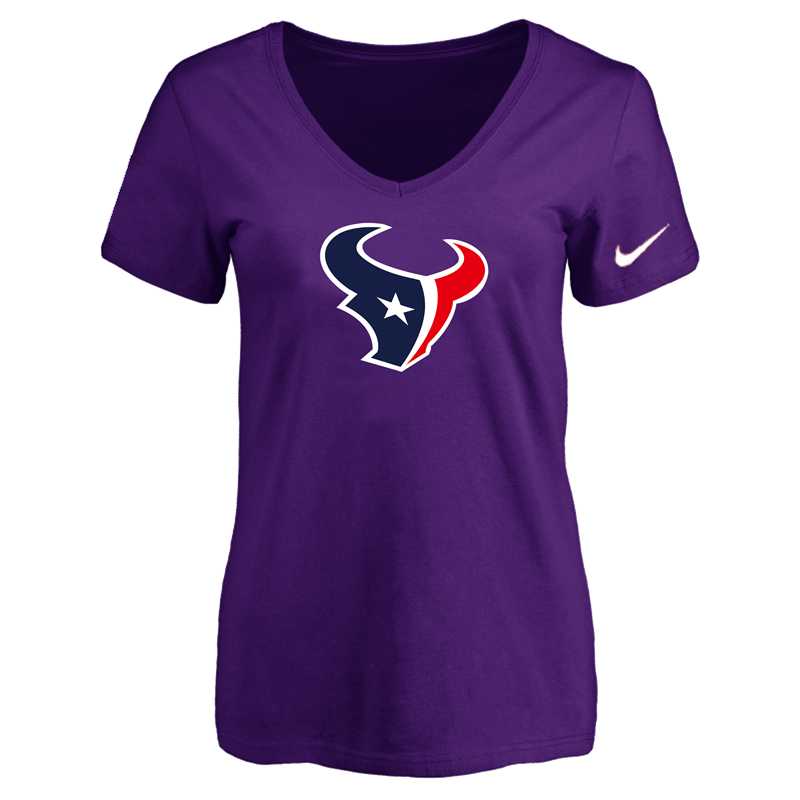 Women's Houston Texans Purple Logo V neck T-Shirt FengYun
