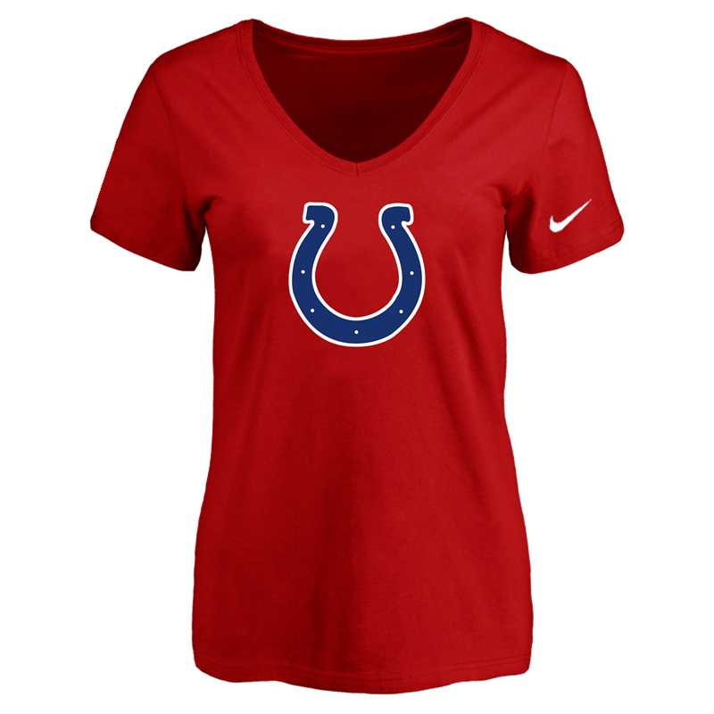 Women's Indiannapolis Colts Red Logo V neck T-Shirt FengYun