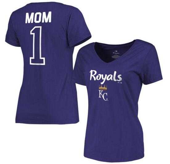 Women's Kansas City Royals 2017 Mother's Day #1 Mom V-Neck T-Shirt - Royal FengYun