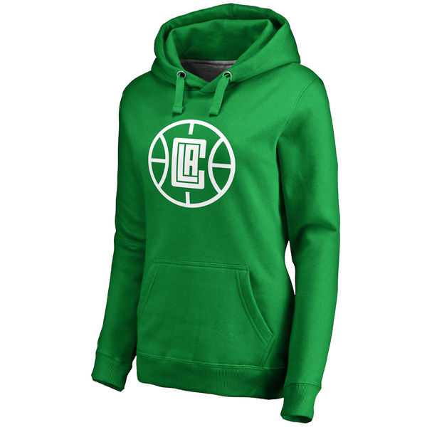 Women's LA Clippers Fanatics Branded Kelly Green St. Patrick's Day White Logo Pullover Hoodie FengYun