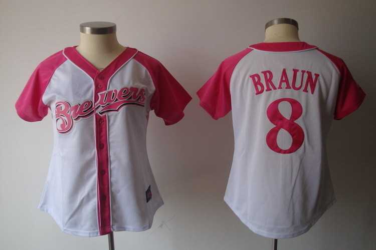 Women's Milwaukee Brewers #8 Ryan Braun White Pink Splash Fashion Stitched Jersey