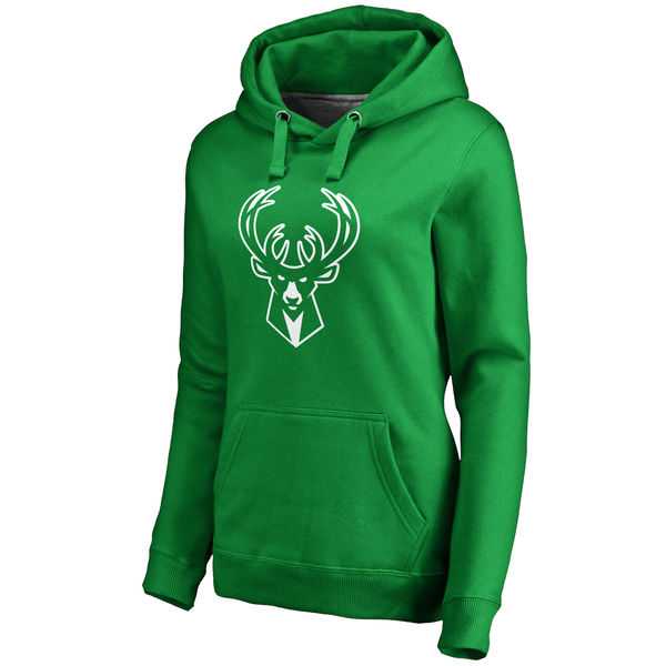 Women's Milwaukee Bucks Fanatics Branded Kelly Green St. Patrick's Day White Logo Pullover Hoodie FengYun