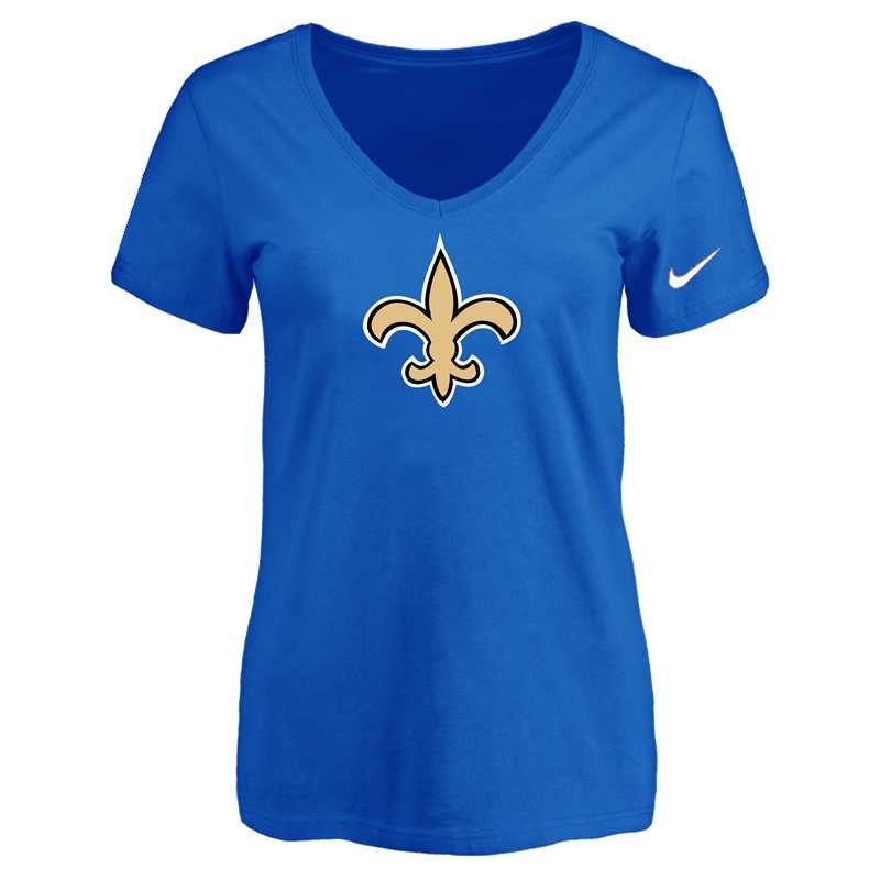Women's New Orleans Saints Blue Logo V neck T-Shirt FengYun