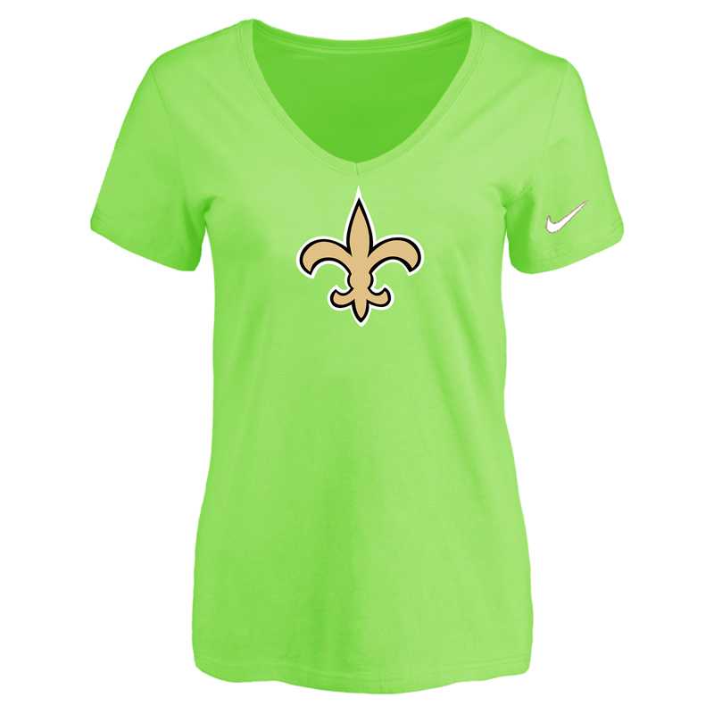 Women's New Orleans Saints L.Green Logo V neck T-Shirt FengYun