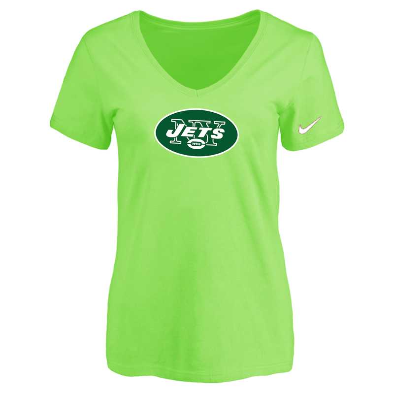 Women's New York Jets L.Green Logo V neck T-Shirt FengYun