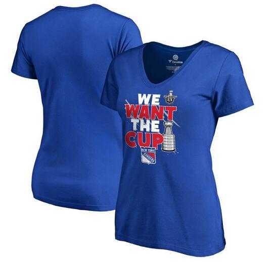 Women's New York Rangers Fanatics Branded 2017 NHL Stanley Cup Playoff Participant Blue Line Slim Fit V Neck T Shirt Royal FengYun
