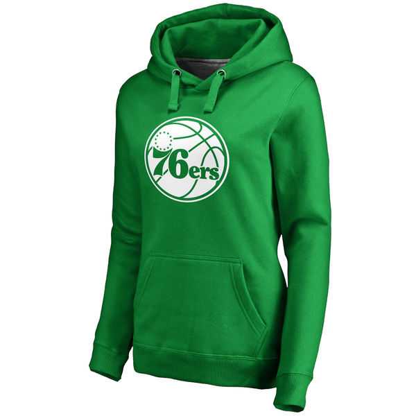 Women's Philadelphia 76ers Fanatics Branded Kelly Green St. Patrick's Day White Logo Pullover Hoodie FengYun