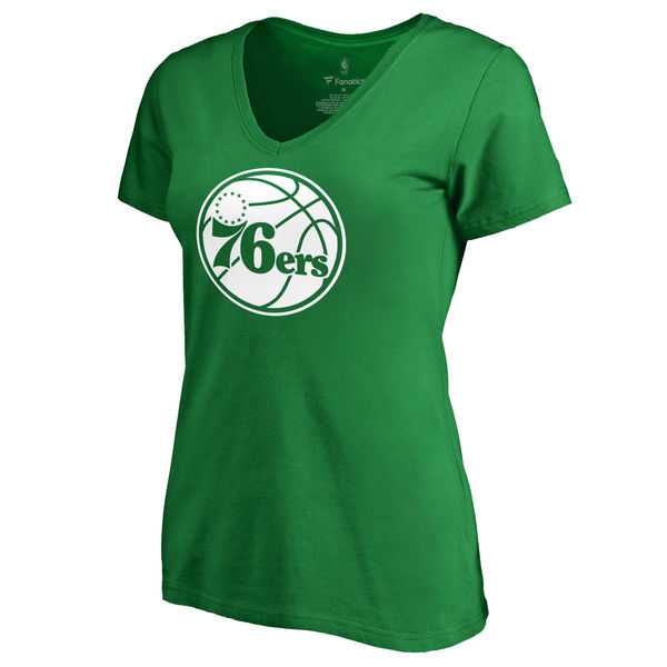 Women's Philadelphia 76ers Fanatics Branded Kelly Green St. Patrick's Day White Logo T-Shirt FengYun