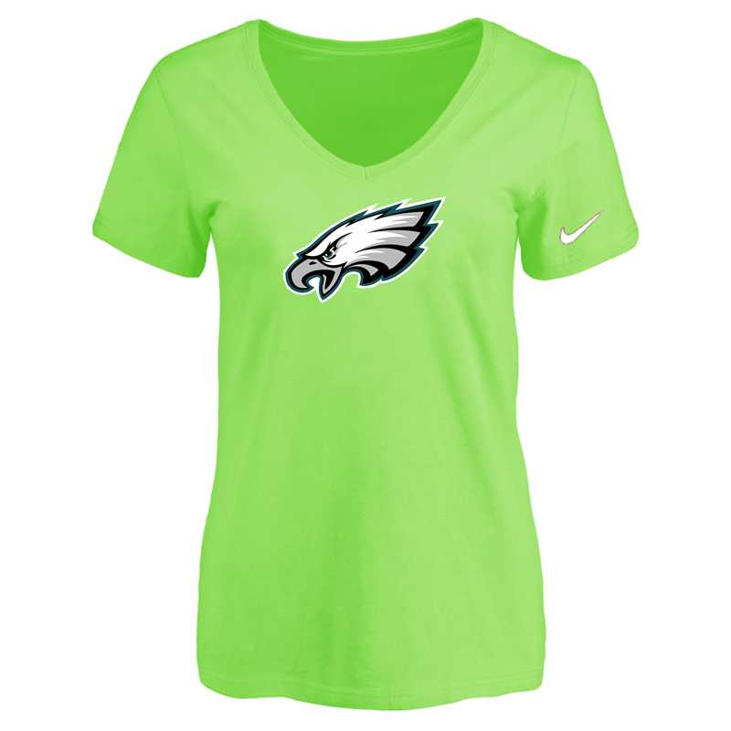 Women's Philadelphia Eagles L.Green Logo V neck T-Shirt FengYun