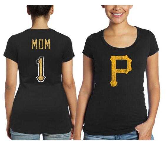 Women's Pittsburgh Pirates Majestic Threads Mother's Day #1 Mom T-Shirt - Black FengYun