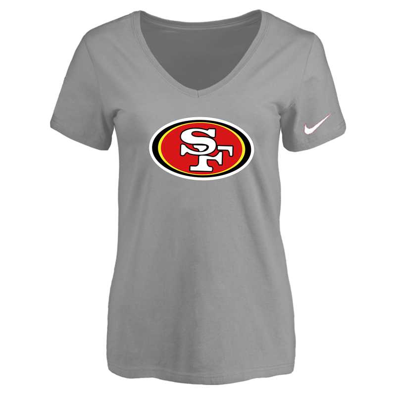 Women's San Francisco 49ers L.Gray Logo V neck T-Shirt FengYun