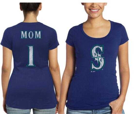 Women's Seattle Mariners Majestic Threads Mother's Day #1 Mom T-Shirt - Navy Blue FengYun