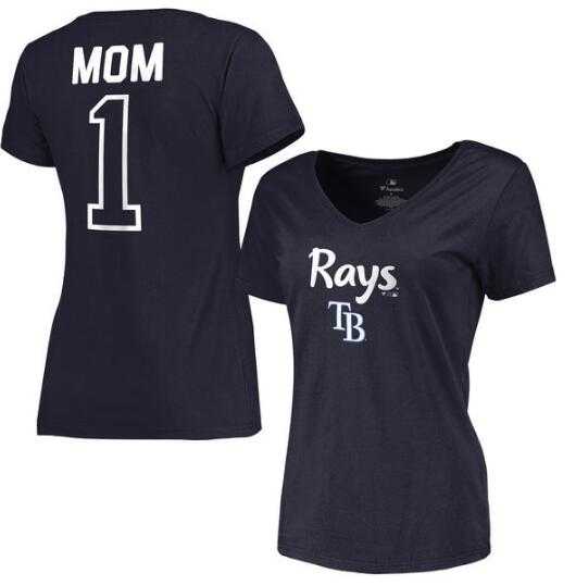 Women's Tampa Bay Rays 2017 Mother's Day #1 Mom V-Neck T-Shirt - Navy FengYun