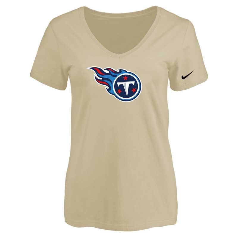 Women's Tennessee Titans Beige Logo V neck T-Shirt FengYun
