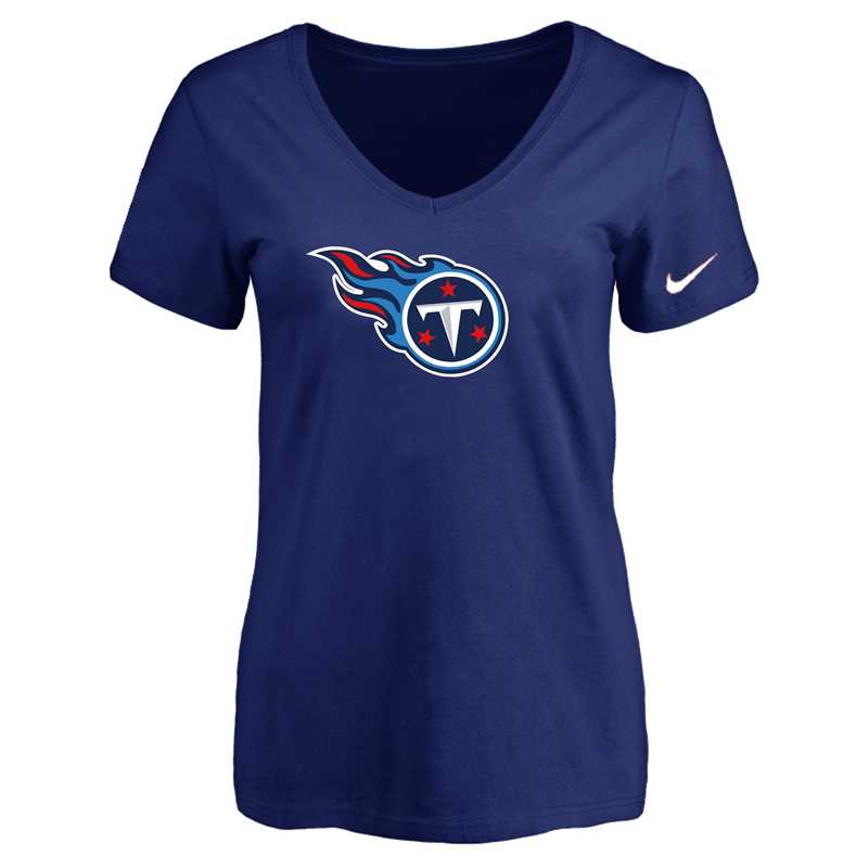 Women's Tennessee Titans D.Blue Logo V neck T-Shirt FengYun