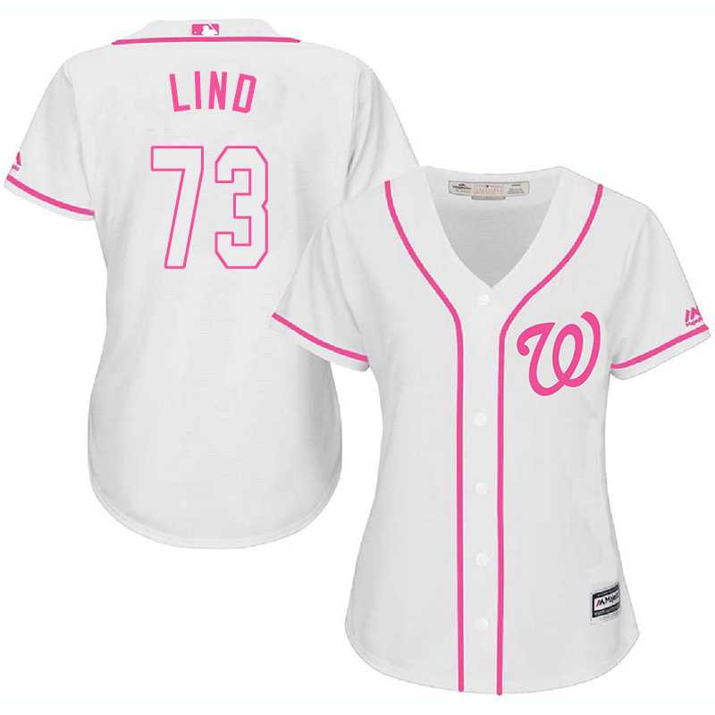 Women's Washington Nationals #73 Adam Lind White Pink New Cool Base Jersey