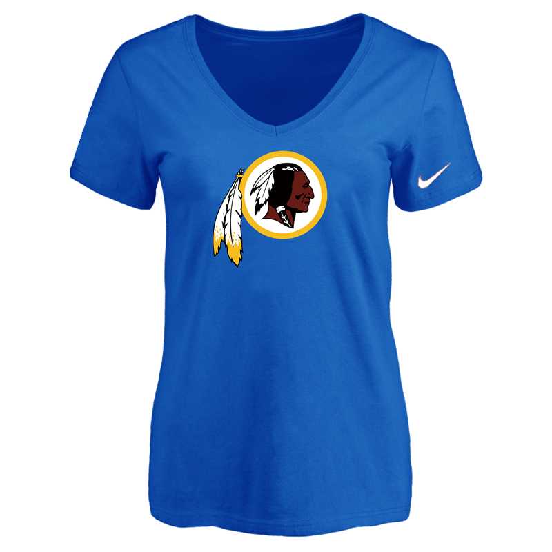Women's Washington Redskins Blue Logo V neck T-Shirt FengYun
