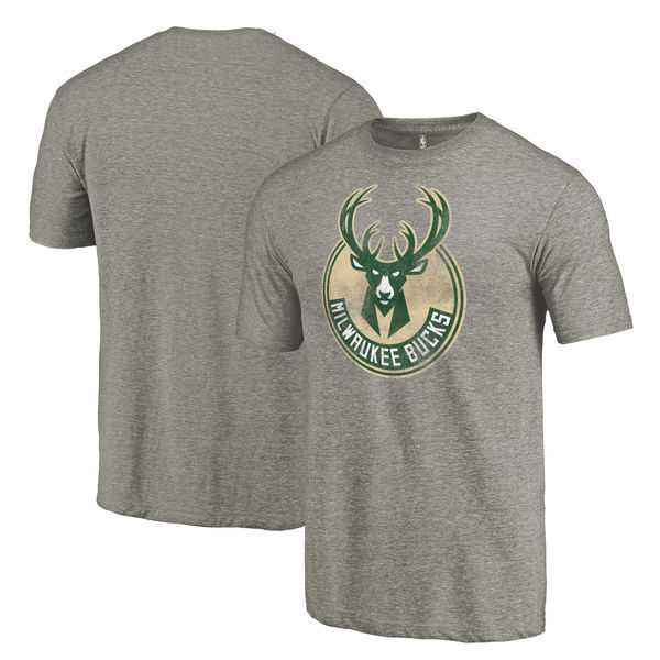 Men's Milwaukee Bucks Distressed Team Logo Gray T-Shirt FengYun