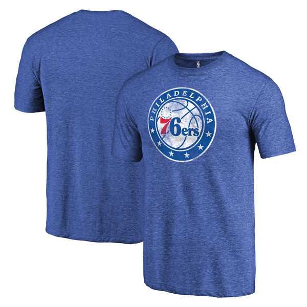 Men's Philadelphia 76ers Distressed Team Logo Blue T-Shirt FengYun