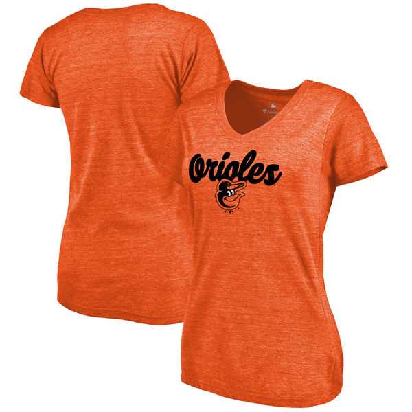 Women's Baltimore Orioles Freehand V Neck Slim Fit Tri Blend T-Shirt Orange FengYun
