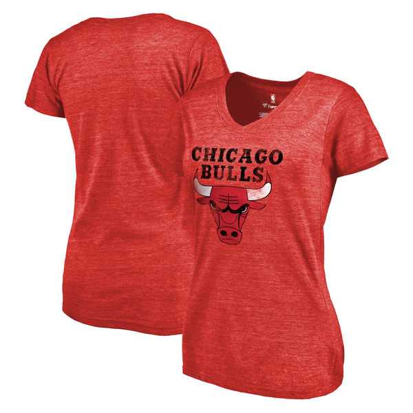 Women's Chicago Bulls Distressed Team Primary Logo Slim Fit Tri Blend T-Shirt Red FengYun