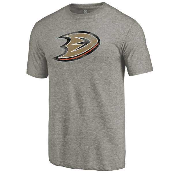 Men's Anaheim Ducks Distressed Team Logo Tri Blend T-Shirt Ash FengYun