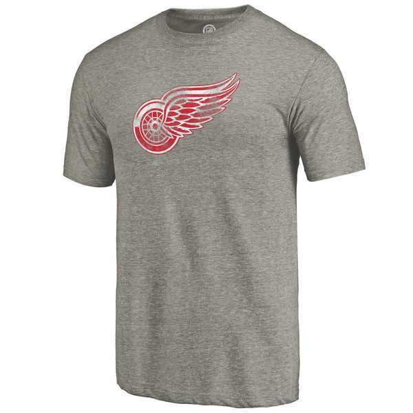 Men's Detroit Red Wings Distressed Team Primary Logo Tri Blend T-Shirt Gray FengYun
