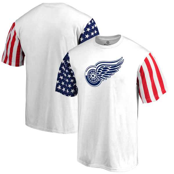 Men's Detroit Red Wings Fanatics Branded Stars & Stripes T-Shirt White FengYun