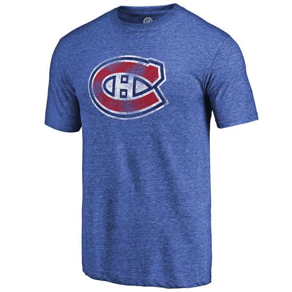 Men's Montreal Canadiens Rinkside Primary Logo Tri Blend T-Shirt Heathered Royal FengYun