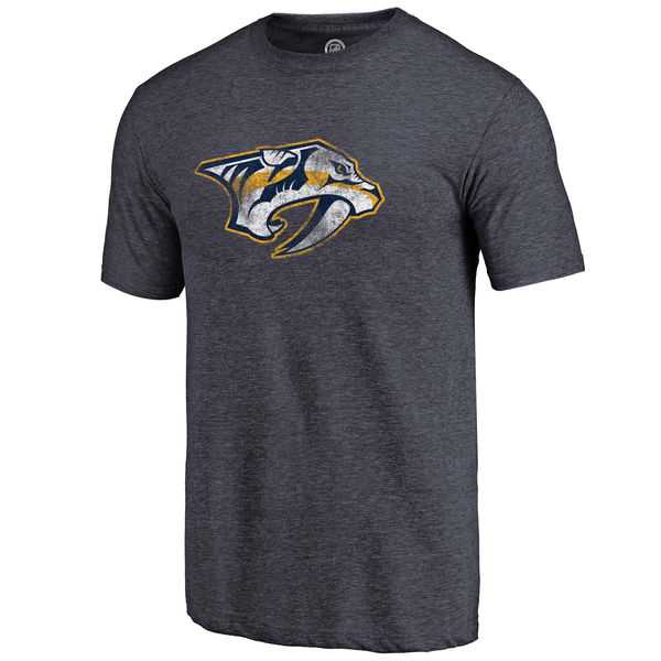 Men's Nashville Predators Fanatics Branded Distressed Team Primary Logo Tri Blend T-Shirt Heather Navy FengYun
