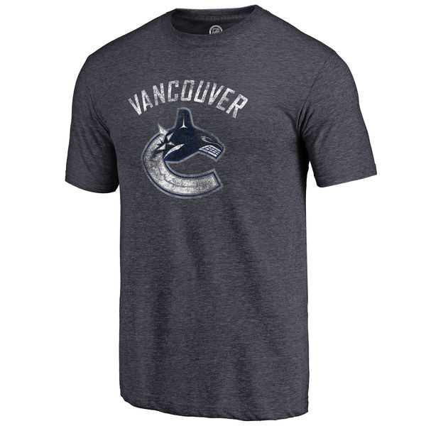 Men's Vancouver Canucks Distressed Team Primary Logo Tri Blend T-Shirt Navy FengYun